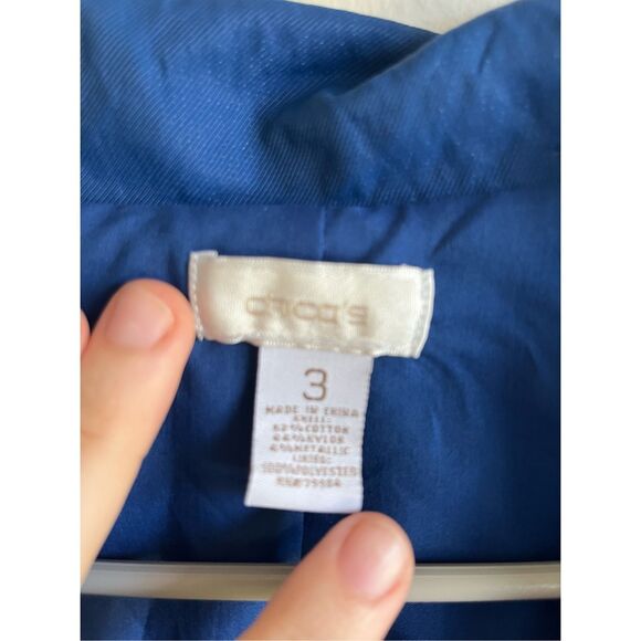 Chico's Size 3 Womens XL Button Closure Blue Jacket Scrunch Waist Roll Tab Sleev - Picture 4 of 6